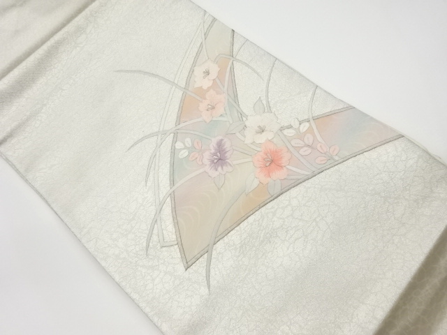 リサイクル　草花模様刺繍名古屋帯